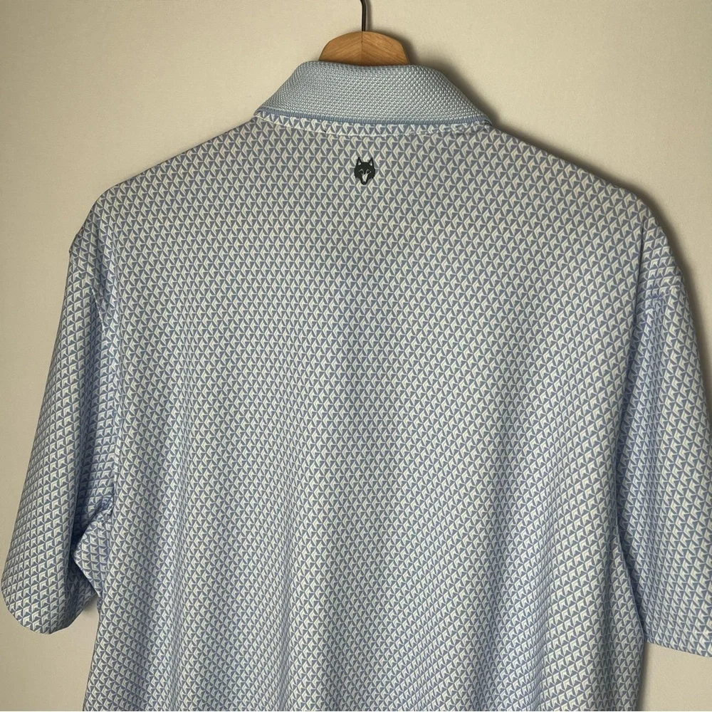 Greyson Performance Luxury Polo Shirt Men XL Blue White Geo Print Golf Stretch - Picture 6 of 9